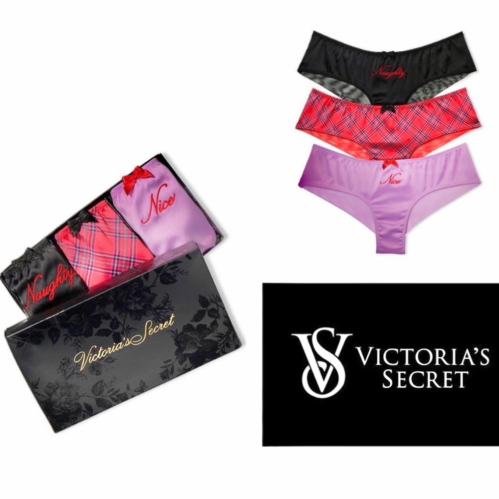Victoria’s Secret Satin & Mesh Embroidered Cheeky Panty 3 Pack Gift Box Set